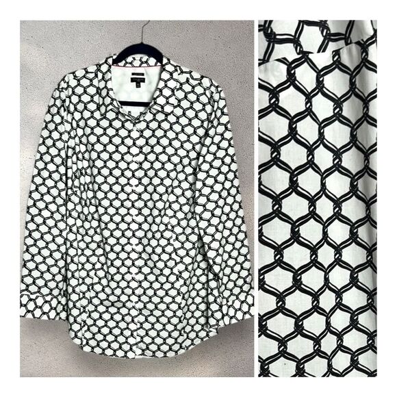 NWOT Talbots Top Button Down Shirt Blouse Cotton Black White Chain Print 18W - Picture 1 of 11